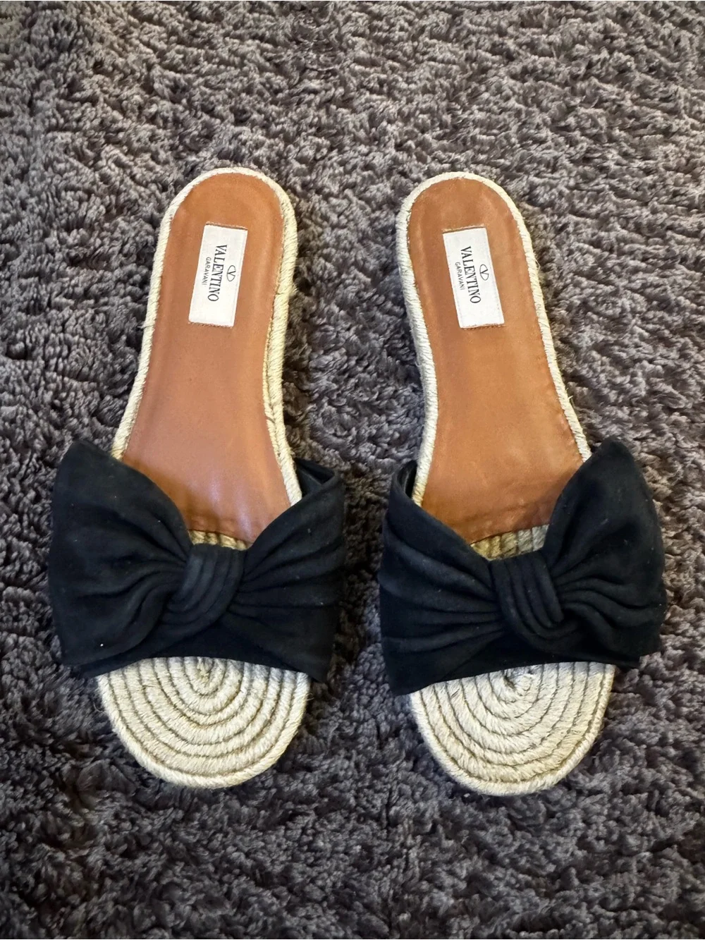 Valentino Garavani Black Bow Espadrille Slides